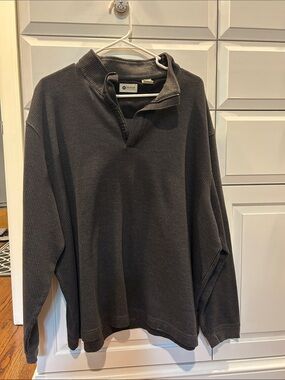 Haggar Gray Waffle-Texture Quarter-Zip Pullover